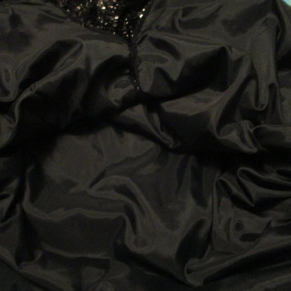 Vintage Black Covered Cocktail Jacket sz L Mandarin Collar - Picture 9 of 10